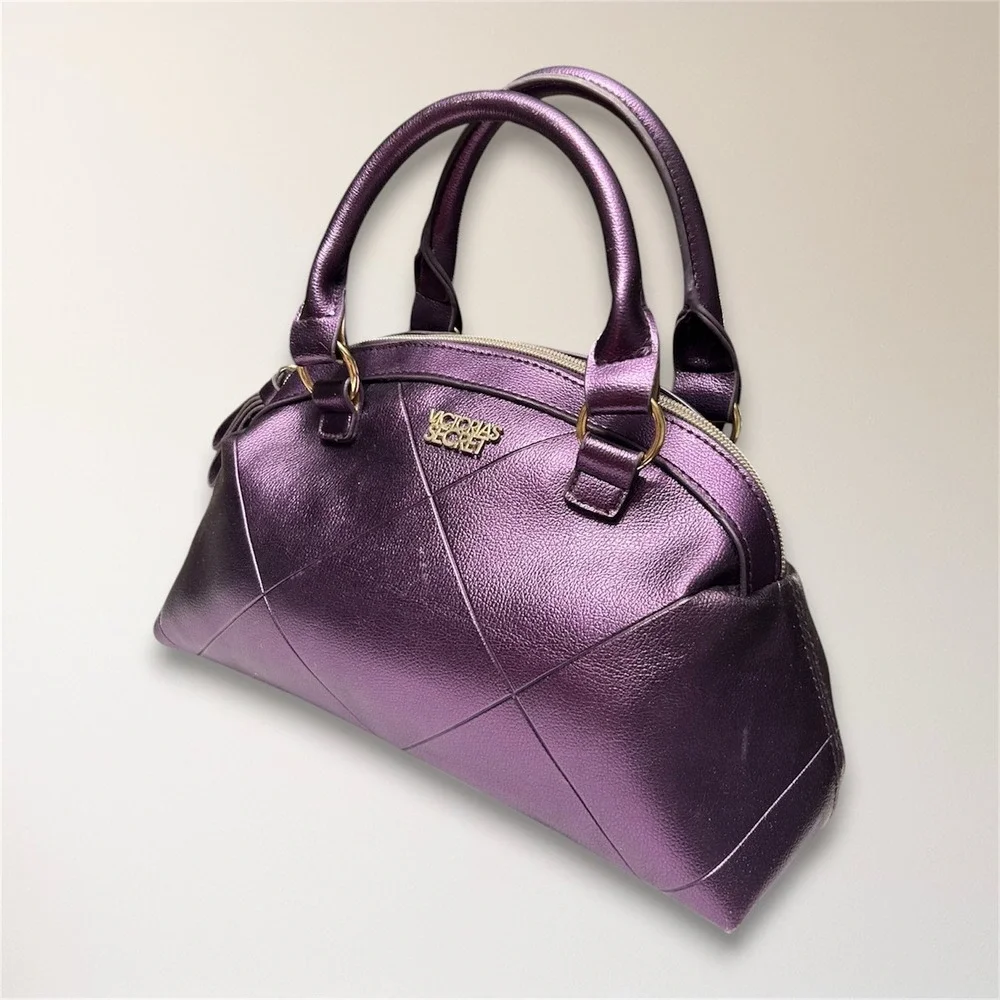 Victoria's Secret Y2K Metallic Purple Quilted Satchel Handbag McBling Retro‎ Bag